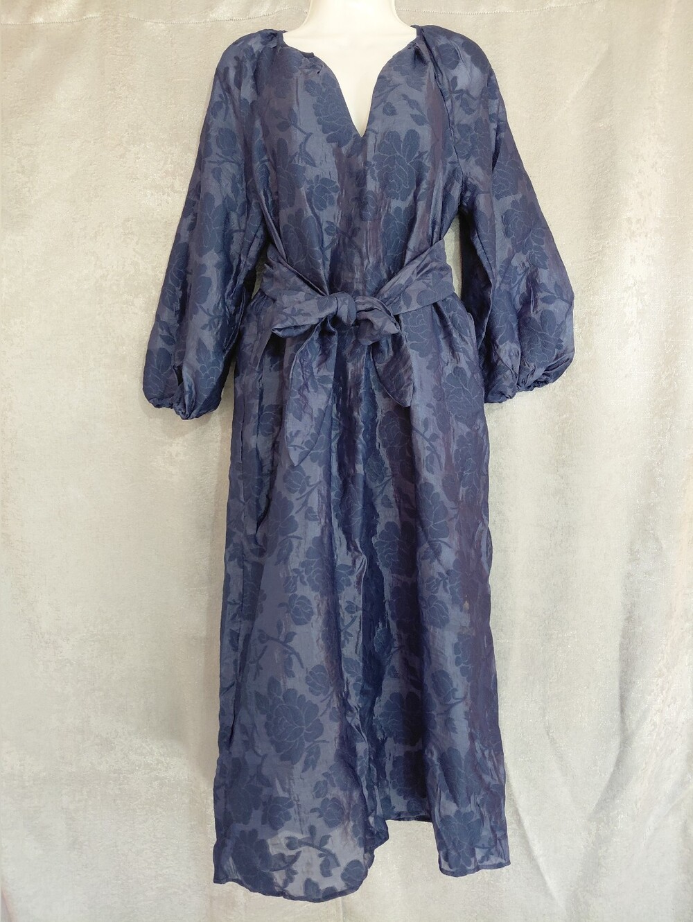 Future Collective Jenny K. Lopez Navy Blue Floral Jacquard Maxi Dress SZ XXS